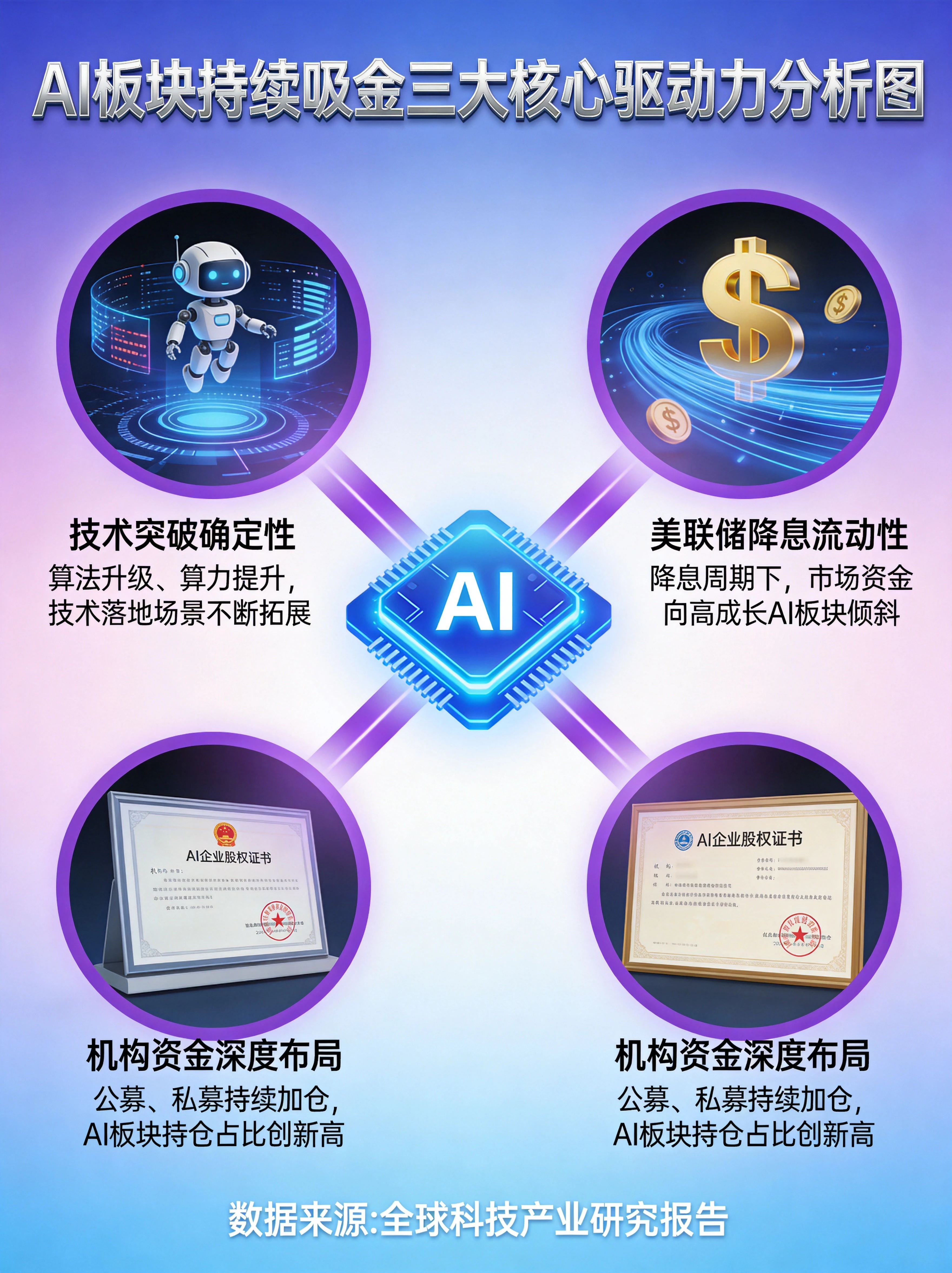 AI板块四大细分领域分化分析图,算力层、模型层、应用层、数据层对比,以及五大未来投资方向展示 AI板块四大细分领域分化分析图,算力层、模型层、应用层、数据层对比,以及五大未来投资方向展示