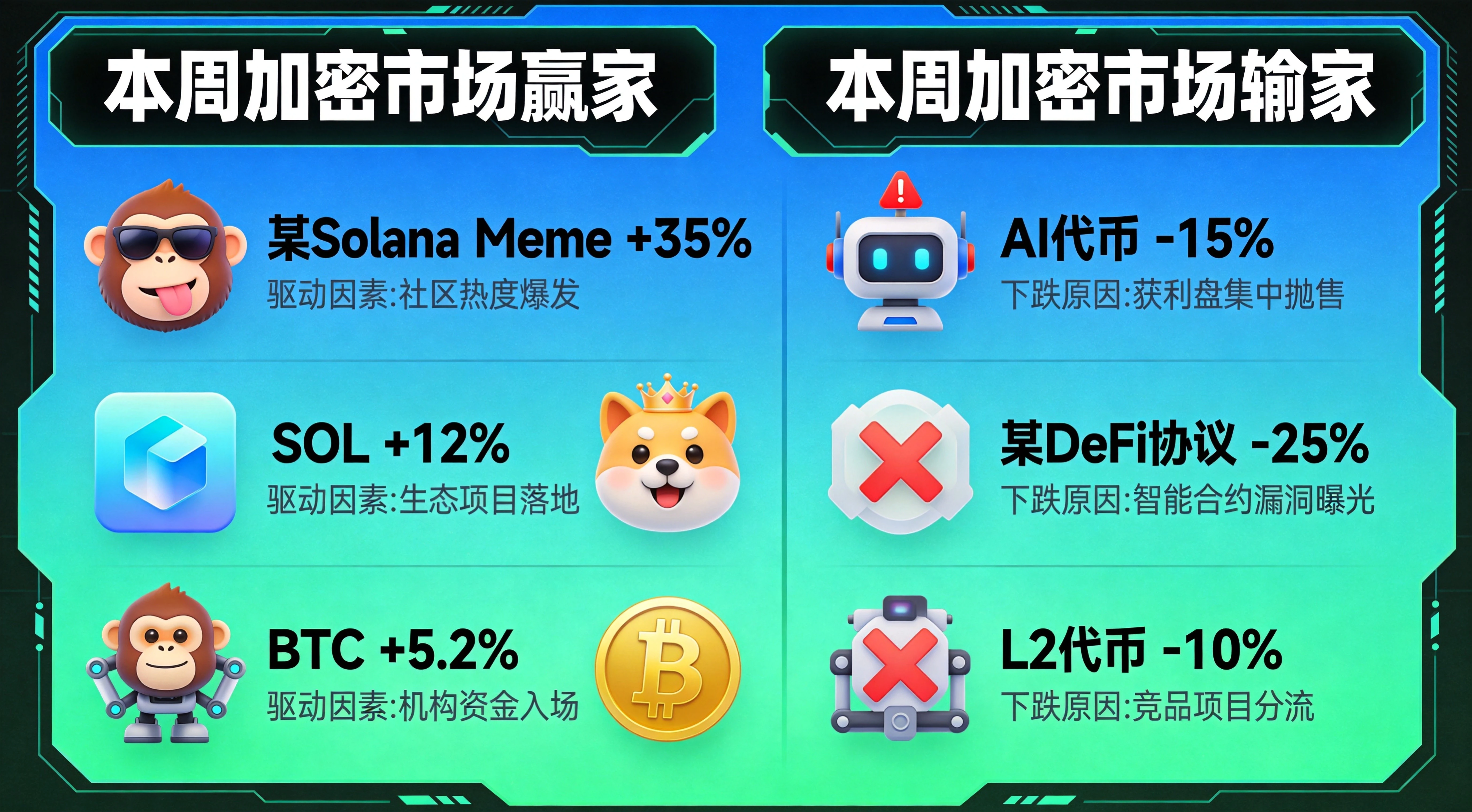 加密市场_赢家输家对比插图. 加密市场_赢家输家对比插图.